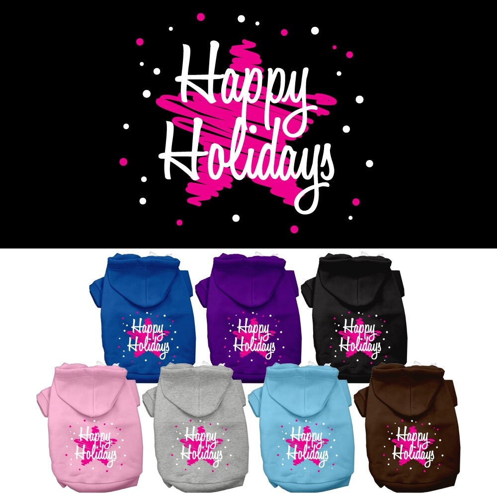 Christmas Pet Hoodie Screen Printed, "Scribble Happy Holidays"